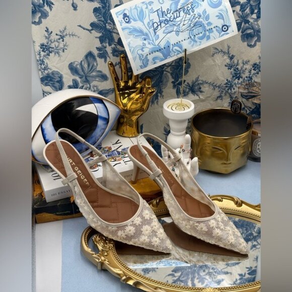 🆕 KURT GEIGER LONDON 🧿 NWOB Belgravia Floral Mesh Sling Back Heel, Cream Sz 7 - Picture 2 of 15